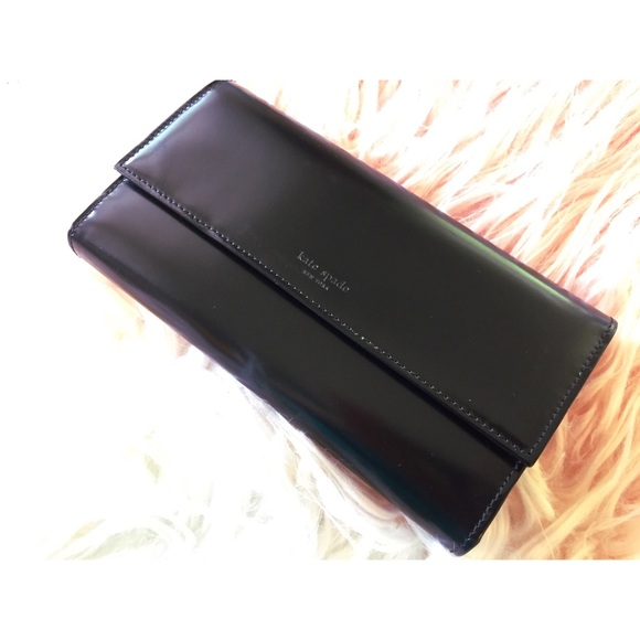 Kate Spade Black Fold-Over Wallet with Red Lining - Picture 2 of 8